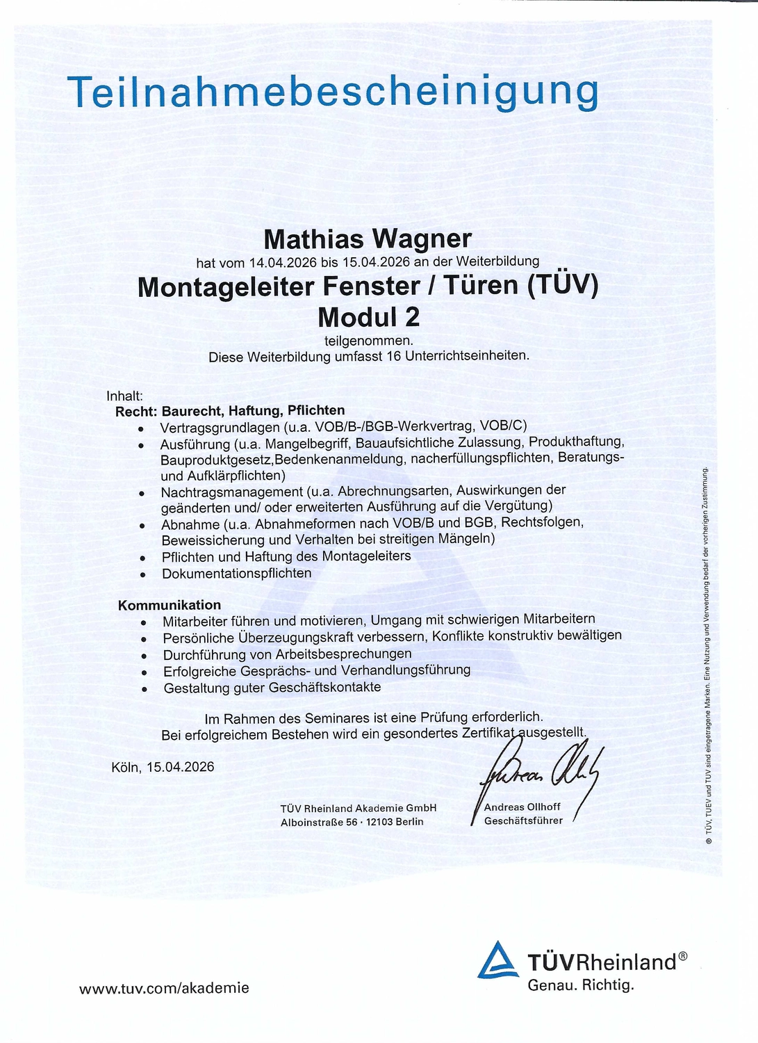 Montageleiter Fenster Türen Modul 2