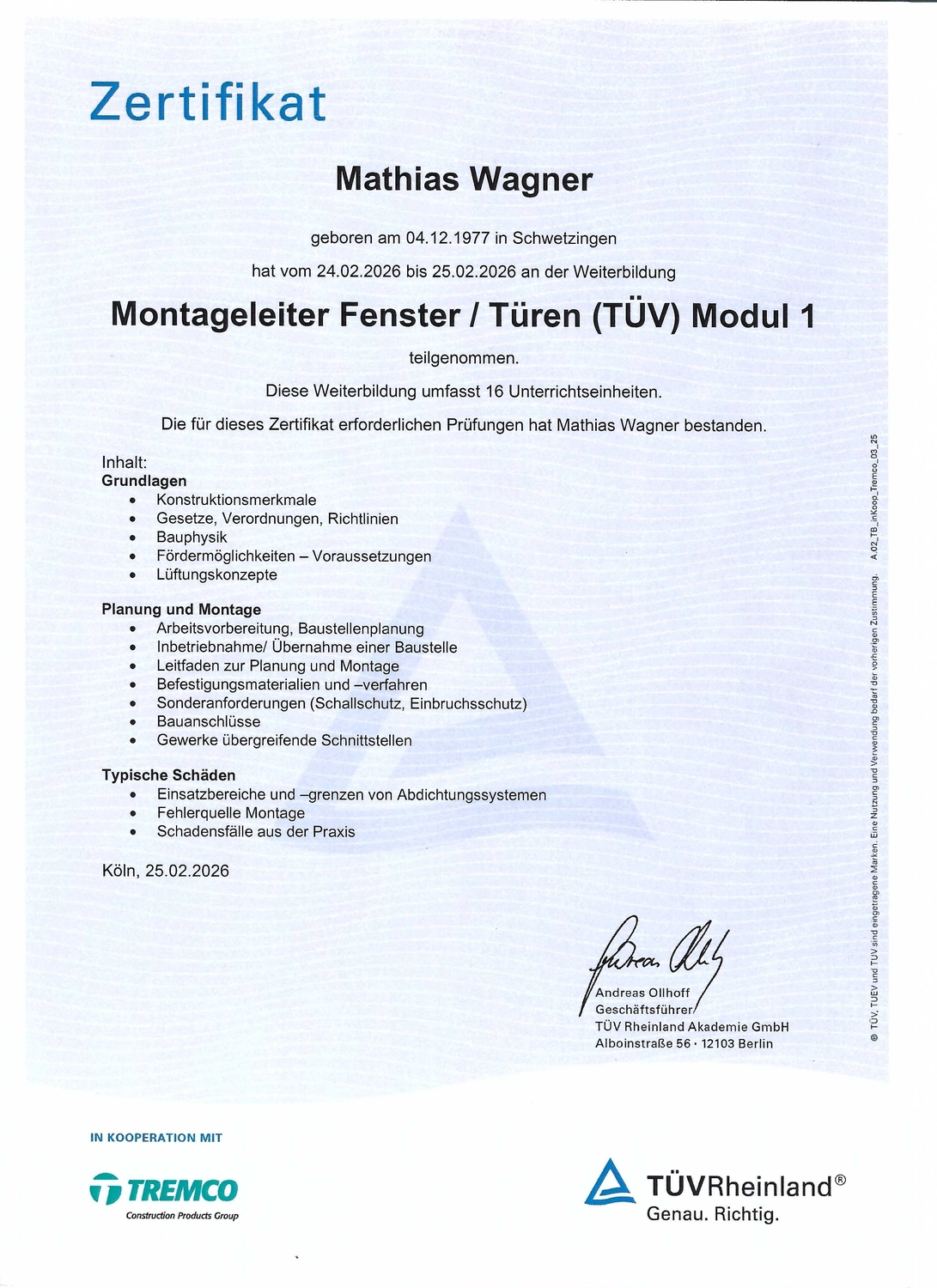 Montageleiter Fenster Türen Modul 1