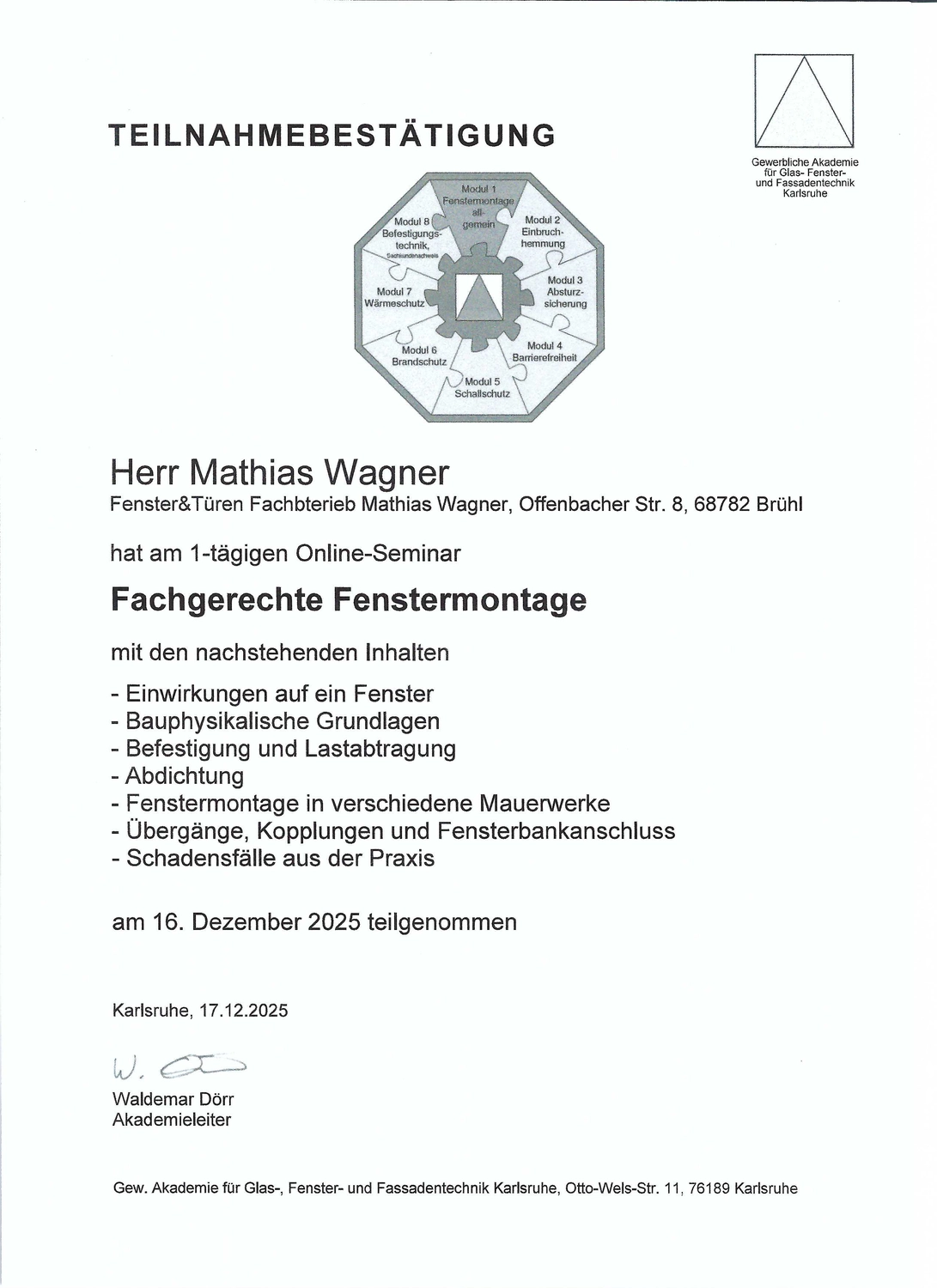 Online Seminar fachgerechte Fenstermontage