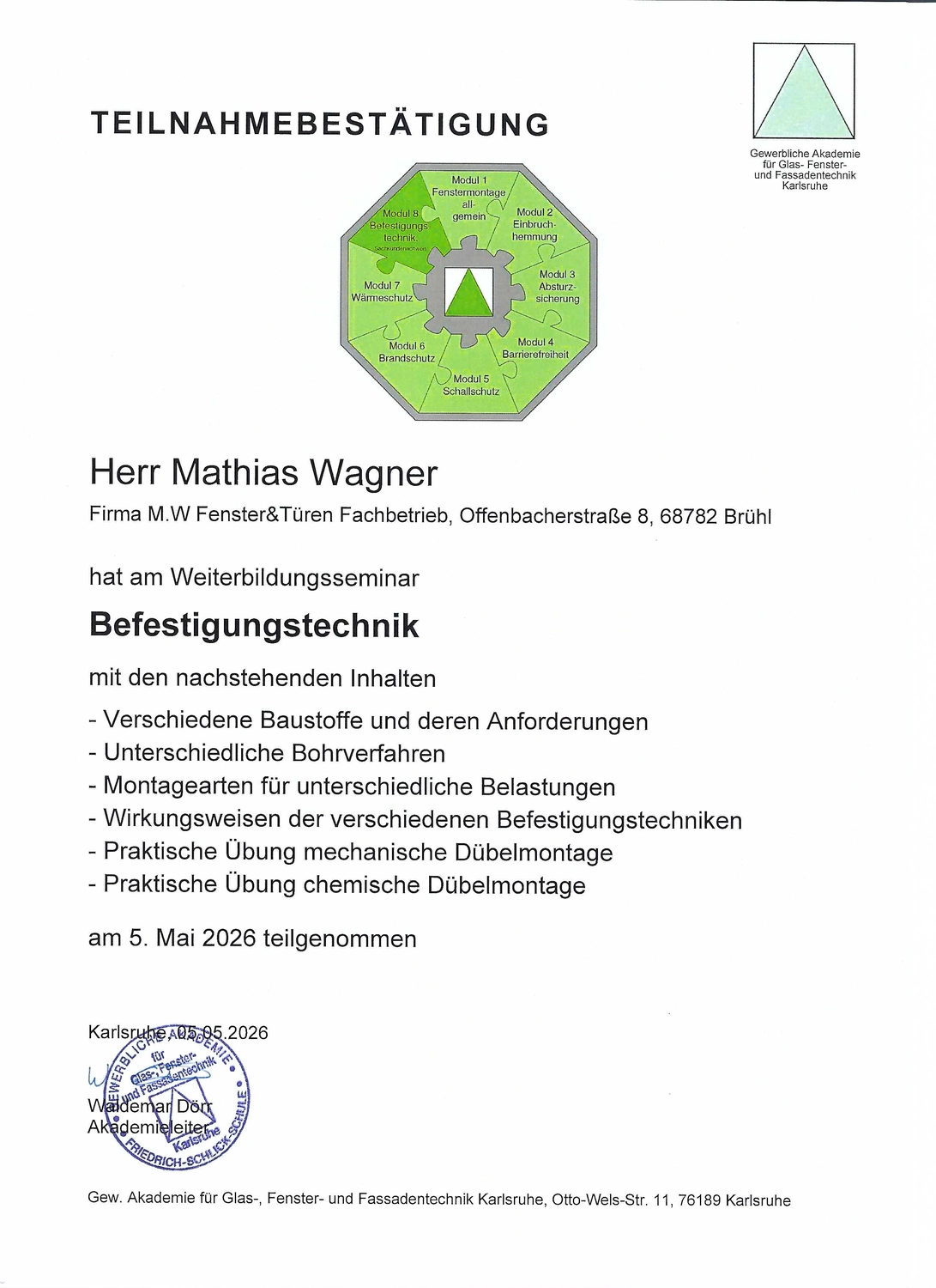 Seminar Befestigungstechnik